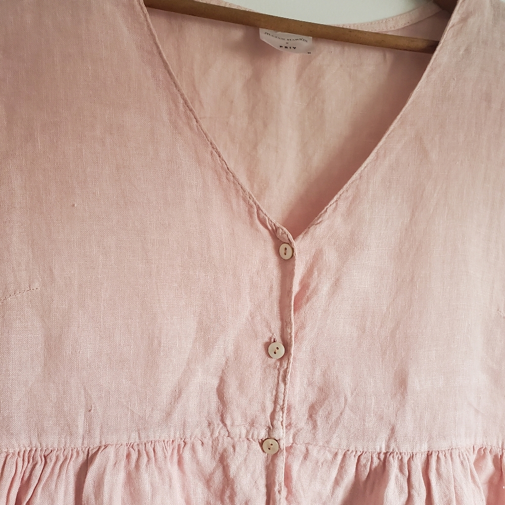 Jillian Harris X Priv Hamptons Babydoll Pink Linen Mini Dress Womens Medium - Picture 2 of 5
